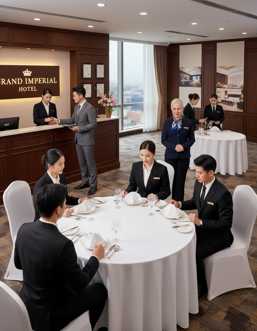 firefly geminiflash hospitality training session “trainees practicing hospitality service skills in a tra 162459